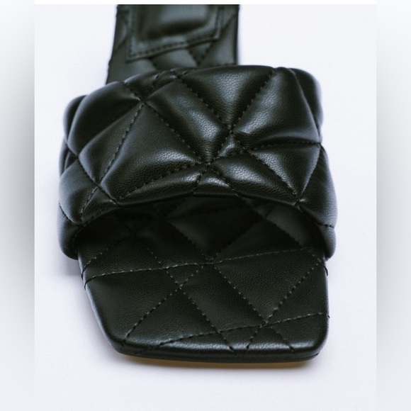 NWT Zara Black Wide Block Heels Quilted Sandals “ Bottega Venetta Vibes “ - Picture 4 of 8